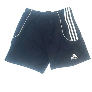 Adidas black athletic shorts draw string White stripes size Small S EUC stretchy